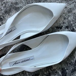 brian atwood white low cut flat sling backs EUC